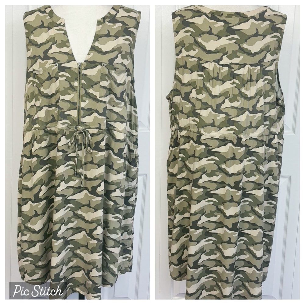 Torrid Army Green Multi Camo Print Sleeveless Zip Front Mini Dress 3X